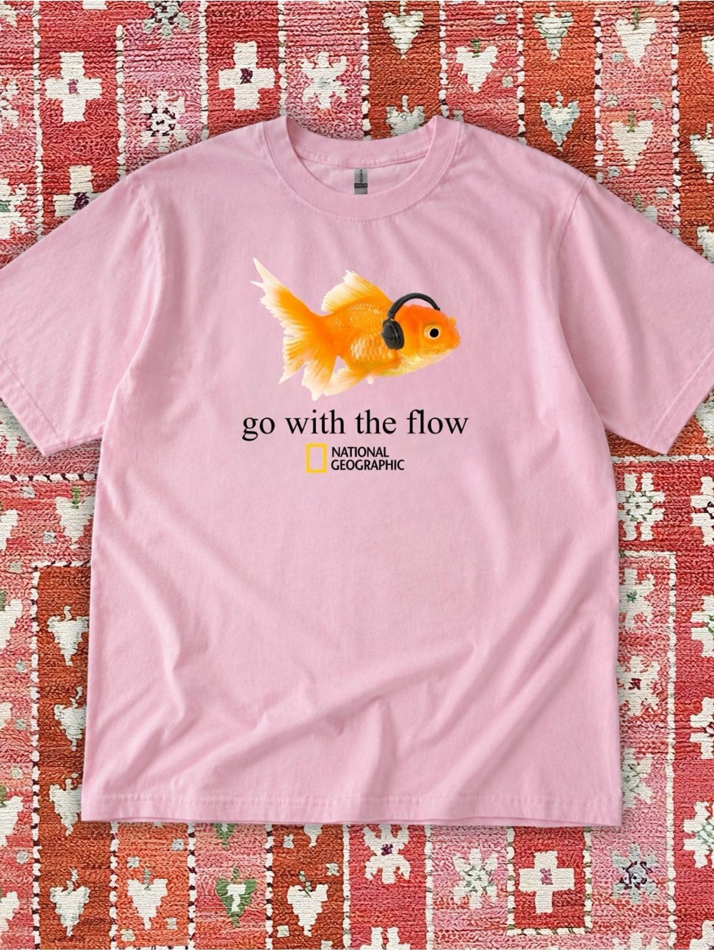Gildan Pink Tee with Orange Goldfish Graphic